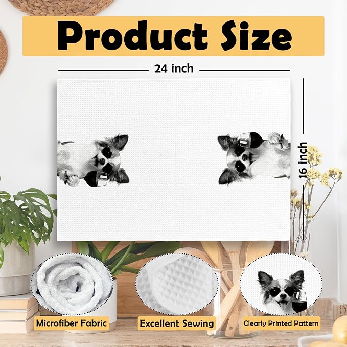 Funny Papillon Kitchen Towels Set of 2, Funny Dog Kitchen Accessories, Coffee - Image 6
