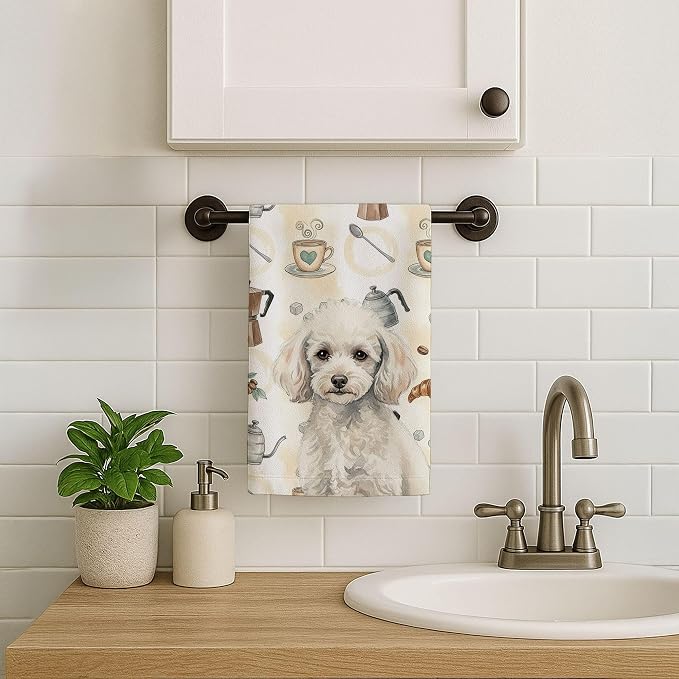 Caroline's Treasures Miniature White Poodle Coffee Bar Kitchen Towel Velour - Image 7