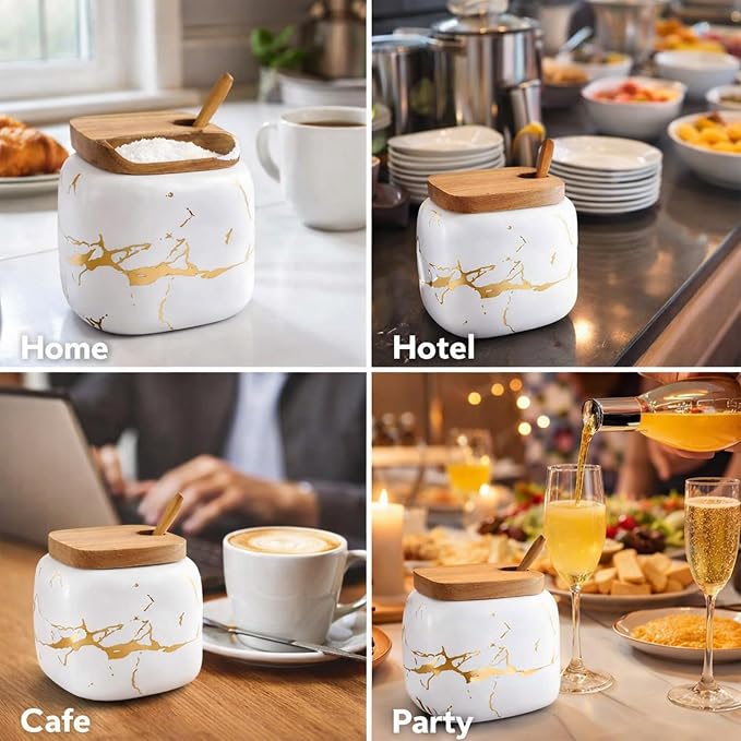 2 Sets of Marble Ceramic Sugar Bowl Ceramic Seasoning Jars - Image 9