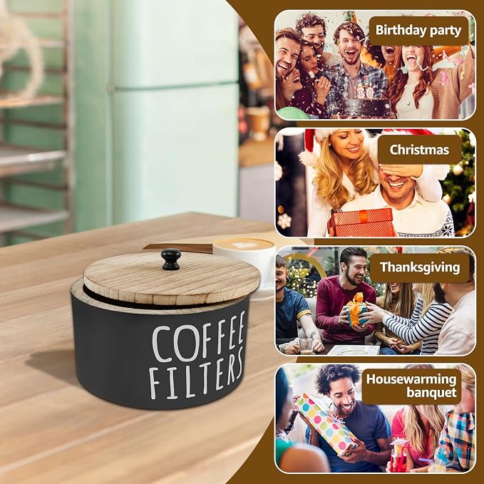 Coffee Filter Holder with Bamboo Lid, Large Capacity Wood Coffee Filter Storage - Image 7