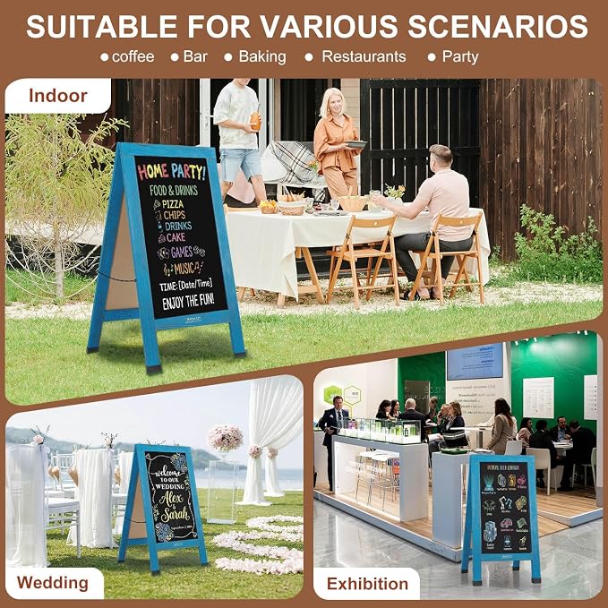 Wood Magnetic A-Frame Chalkboard Signs, Double-Sided Sidewalk Blackboard - Image 7