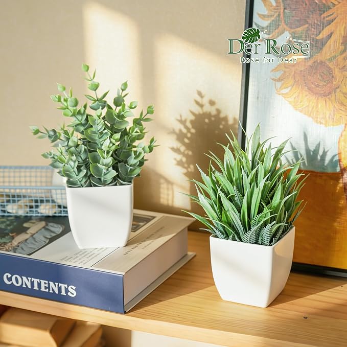 Der Rose 2 Pack Small Fake Plants Mini Artificial Potted Plants - Image 7
