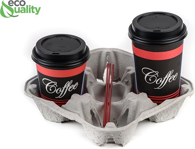 EcoQuality Pulp Fiber Cup Tray Biodegradable 4 Cup Carrier 150 Count Compostable - Image 6