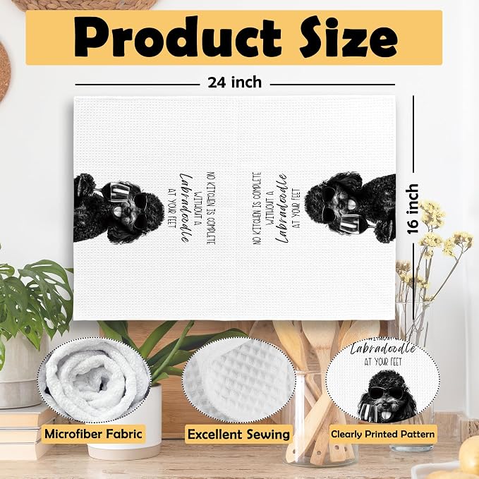 Funny Black Labradoodle Kitchen Towels Set of 2, Dog Kitchen Accessories - Image 6