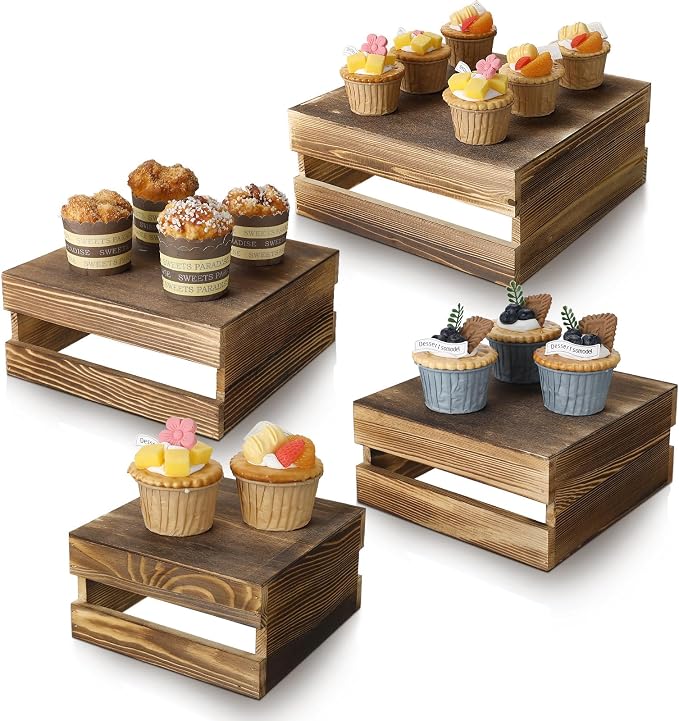 Sieral 4 Pieces Wood Cupcake Display Stand Decorative Dessert Appetizer Cake - Image 8
