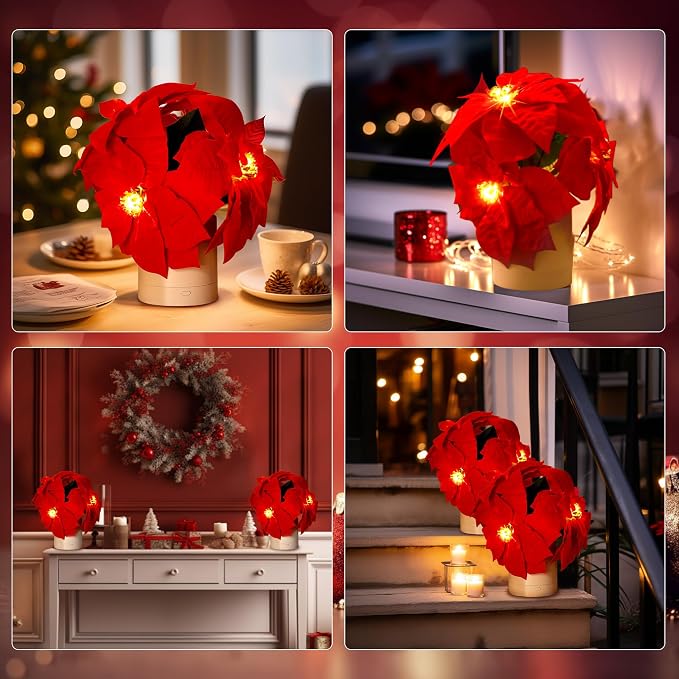 WSYEAR Red Poinsettias Artificial Christmas Flowers Lamp - Image 7