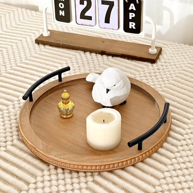SwallowLiving Brown Wooden Beaded Serving Tray - Image 7