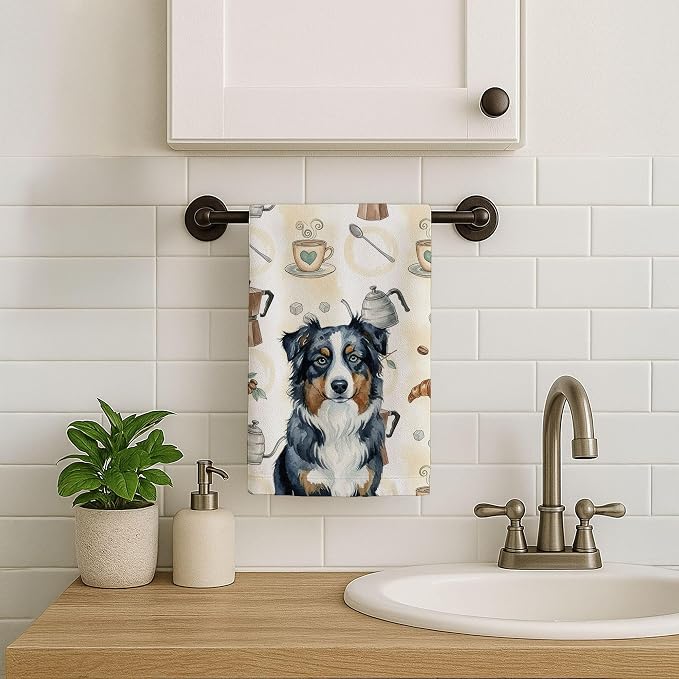 Caroline's Treasures Black Australian Shepherd Coffee Bar Kitchen Towel Velour - Image 7