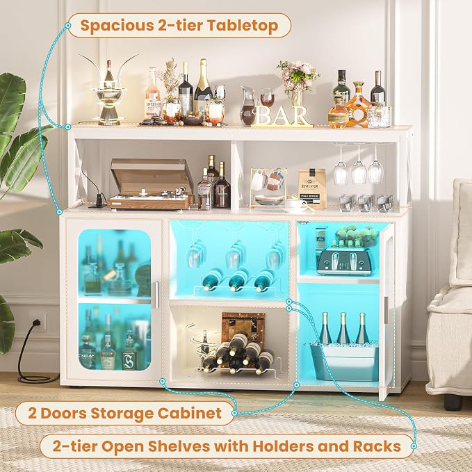 Aheaplus Bar Cabinet with Power Outlet, Liquor Cabinet with Led Lights and - Image 7