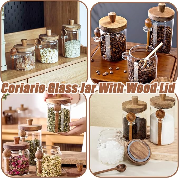 Coriario 24 OZ Glass Jar with Airtight Lid Spoon Clear Glass Storage Jars - Image 6