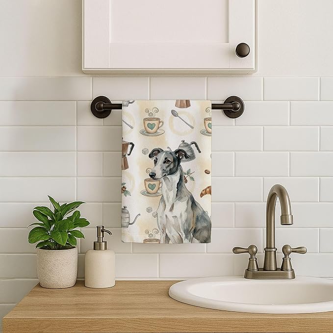 Caroline's Treasures Black and White Greyhound Coffee Bar Kitchen Towel Velour - Image 7