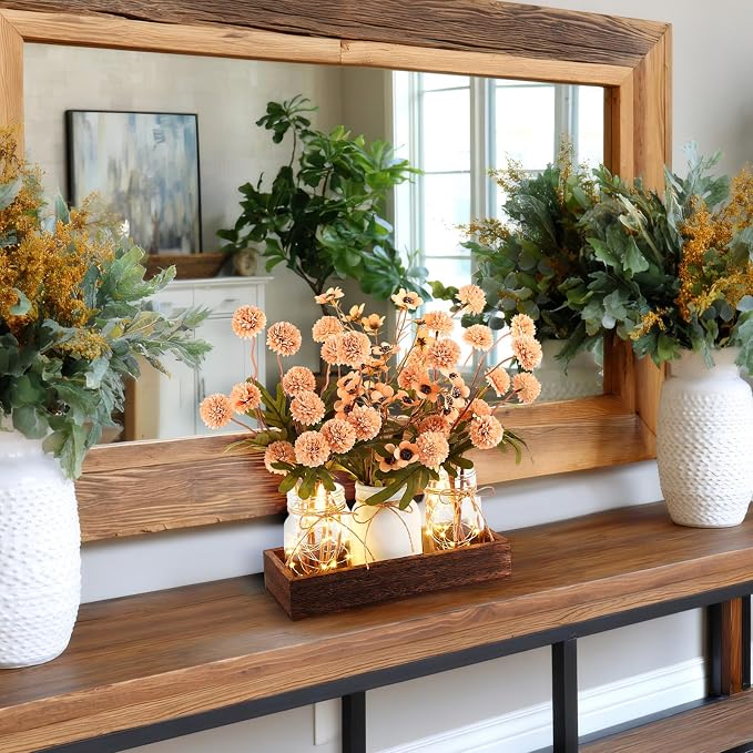Suncalla 3 Pcs Summer Mason Jar Centerpiece Table Decorations Khaki Faux Kiku - Image 7