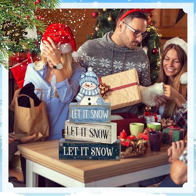 Lineshading 4 Pcs Christmas Table Decoration Blue and White Snowman Decor - Image 7