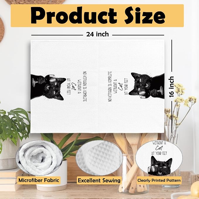 Funny Cat Kitchen Towels Set of 2, Cats Kitchen Accessories, Coffee Wine - Image 6