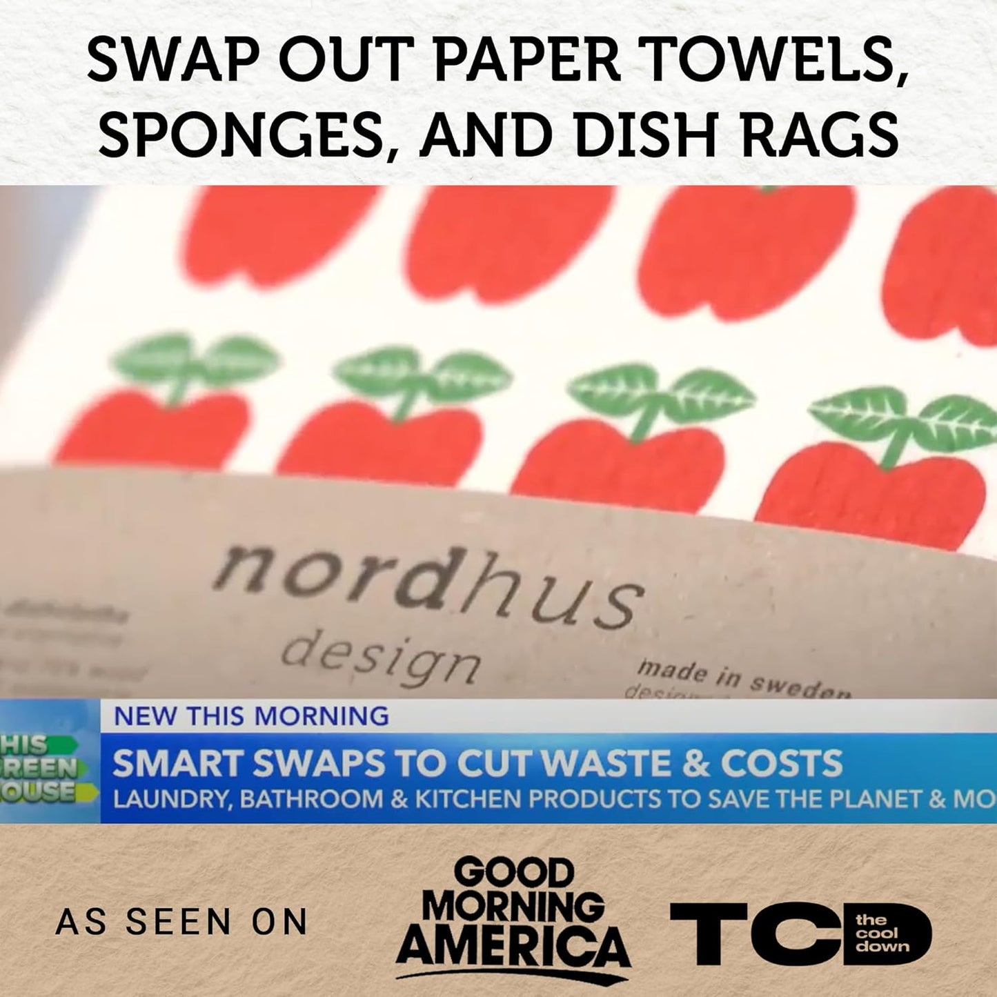 Nordhus Design Swedish Dishcloths, Grey 10-Pack, Reusable, Washable Cellulose Cotton Kitchen Cloths - Replace Paper Towels, Wipes, Sponges, Dish Rags