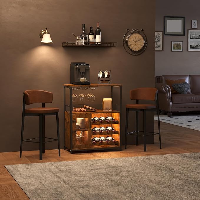 3-Tier Wine Bar Cabinet with LED Lights & Wine Rack, Wine Cabinet with Storage - Image 9