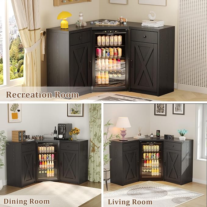 Coffee Bar Cabinet with Fridge Space, Corner Bar Cabinet with Fridge Space - Image 9