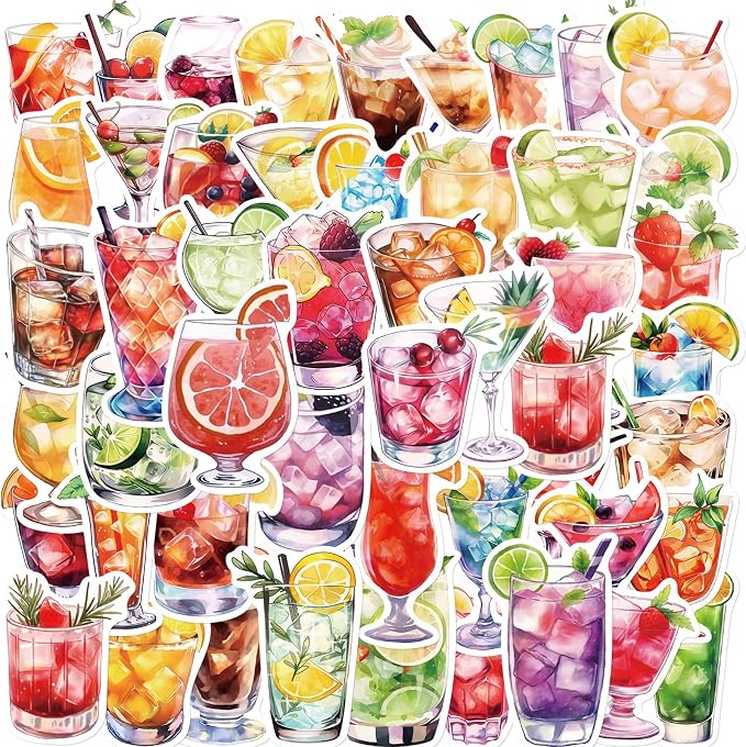 50 Packs Cocktails Stickers Water Bottles Laptop Phone Computer Guitar - Image 6