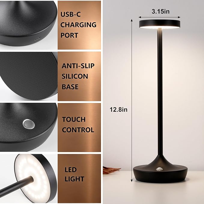 Rechargeable Cordless Table Lamps, 6000mAh Portable LED light, Battery Operated - Image 7