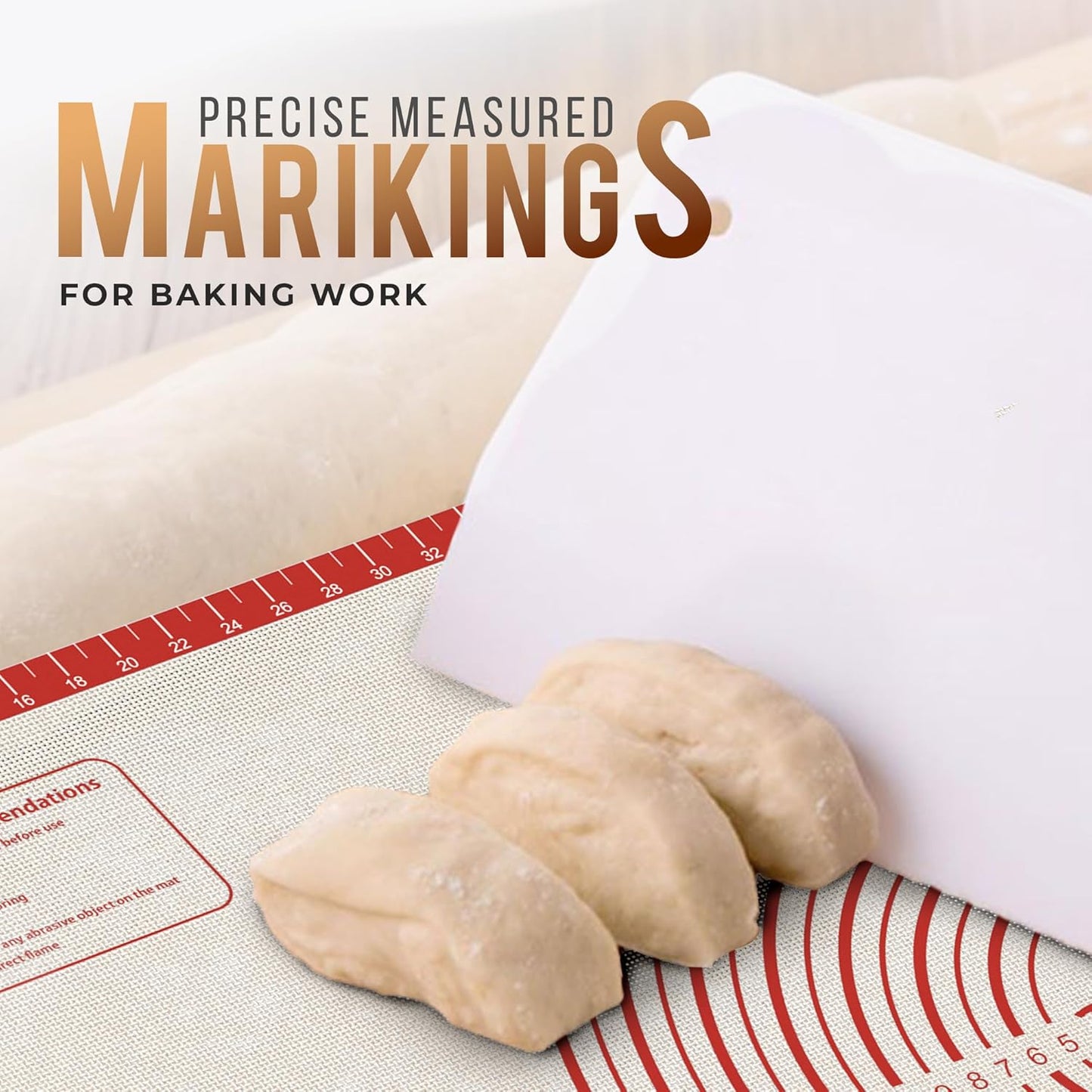 28 * 20 inches Red, Non-Slip Silicone Baking Sheets - Baking Mat with 0.7mm Thickness - Non-Stick Pastry & Cookie Mat for Kitchen Counter for Rolling Out Dough with Measurements.