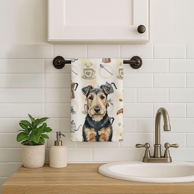 Caroline's Treasures Welsh Terrier Coffee Bar Kitchen Towel Velour Plush Front - Image 7
