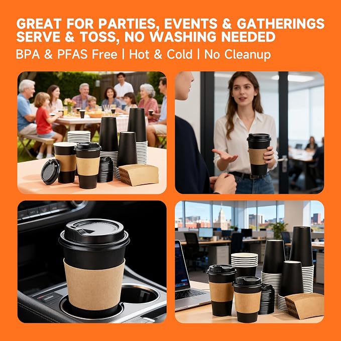 METAPRINT 50 Pack 12 oz Disposable Coffee Cups - Image 8