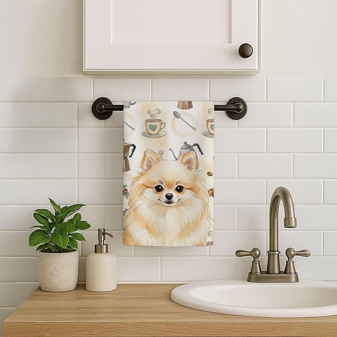 Caroline's Treasures Cream Pomeranian Coffee Bar Kitchen Towel Velour Plush - Image 7