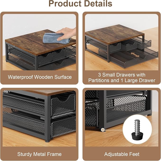 Coffee Pod Holder For Counter, 3 Pull-Out 72 K-Cup Holder Drawer, Wooden Cafe - Image 6