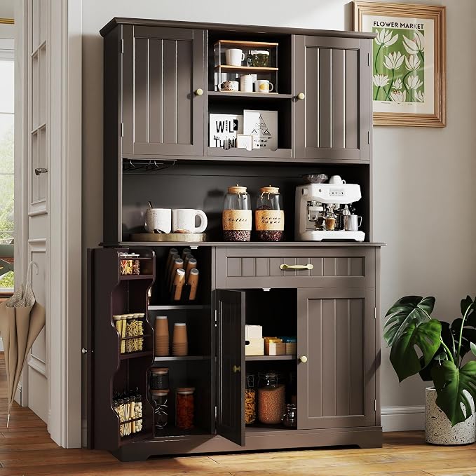 Gizoon Kitchen Hutch Cabinet Kitchen Hutch Storage Cabinet Tall Pantry Coffee - Image 5