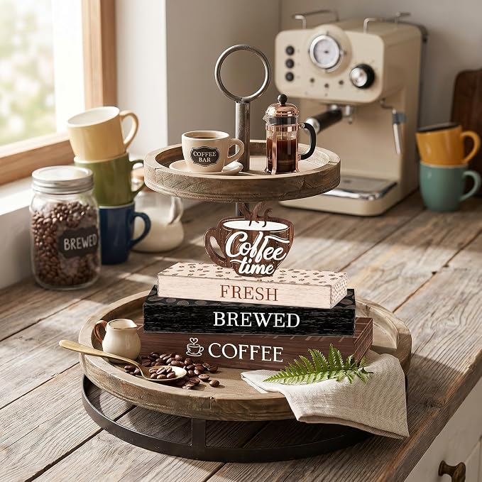 Amyhill 4 Pcs Wooden Coffee Bars Table Decorations, Wood Coffee Mug Sign - Image 8