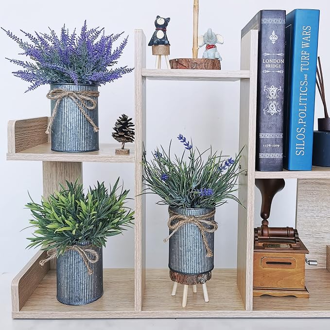 Set of 3 Small Potted Plants Arrangement Artificial Lavender and Grass Plants - Image 8