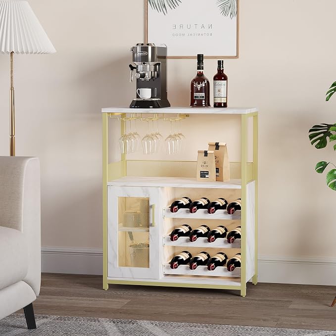Jojoka LED Lighted 3-Tier Wine Bar Cabinet, Freestanding Sideboard Buffet - Image 8