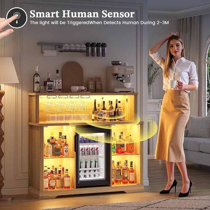 47'' Wine Bar Cabinet with Mini Fridge Space & Charging Station, Coffee Bar - Image 7