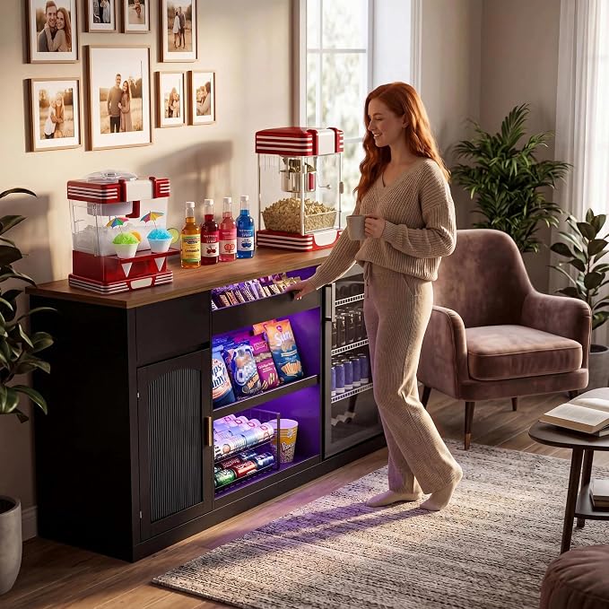 GDLF Snack Bar Cabinet with Fridge Space, 70.1" Snack Organizer with Storage - Image 9