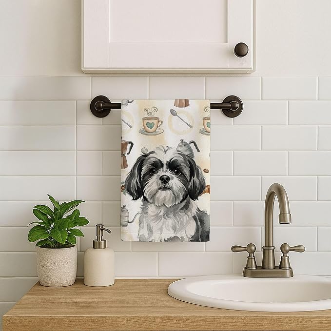 Caroline's Treasures Black and White Shih Tzu Coffee Bar Kitchen Towel Velour - Image 7