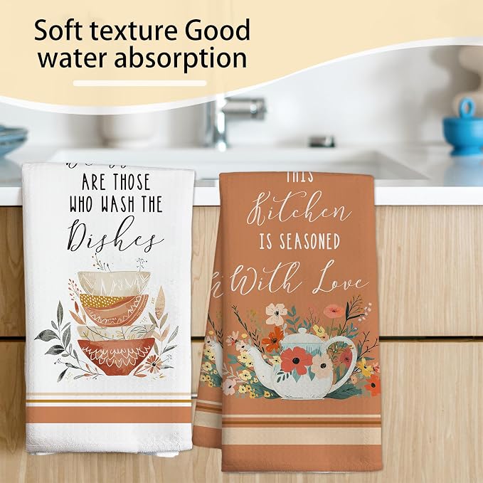 Brown Funny Kitchen Towels Decorative Set, Flower Hand Dish Cloths, Absorbent - Image 7