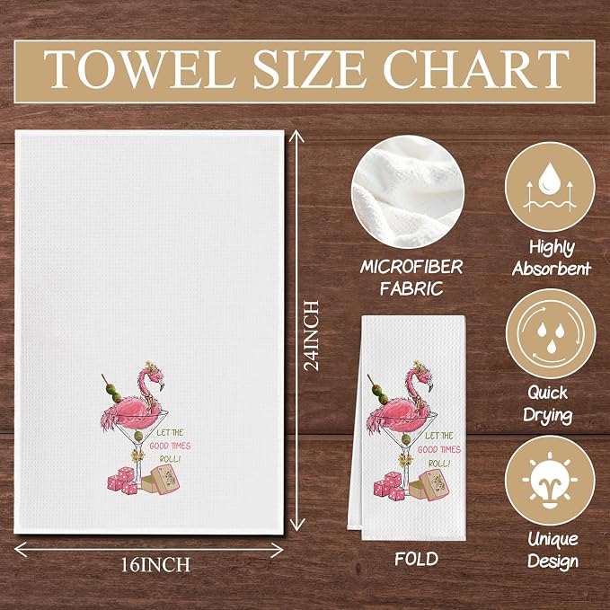 Pink Flamingo Mahjong Cocktail Kitchen Towels, Mah Jong Cocktail Lovers Gifts - Image 6