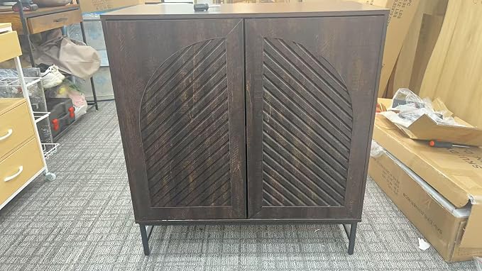 Modern Buffet Cabinet with Storage 34" Tall Fluted Arched Doors, w/Adjustable by HOLCEPZN