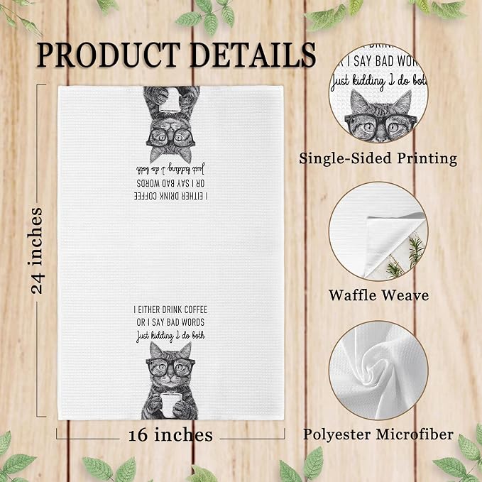 Funny Cat Kitchen Towels Decorative, I Either Drink Coffee or I Say Bad Words - Image 7