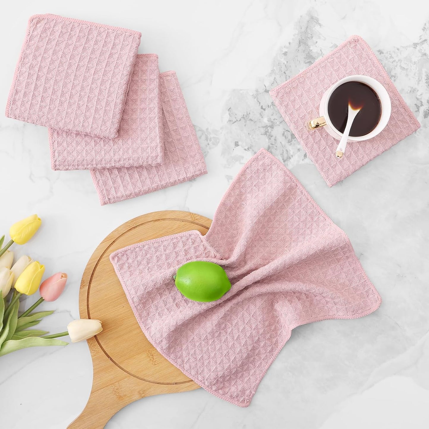 Homaxy Microfiber Waffle Weave Kitchen Dish Cloths, 12 x 12 Inch Ultra Absorbent and Solid Color Dish Towels for Kitchen Fast Drying Dishcloth for Washing Dishes, 6 Pack, Pink