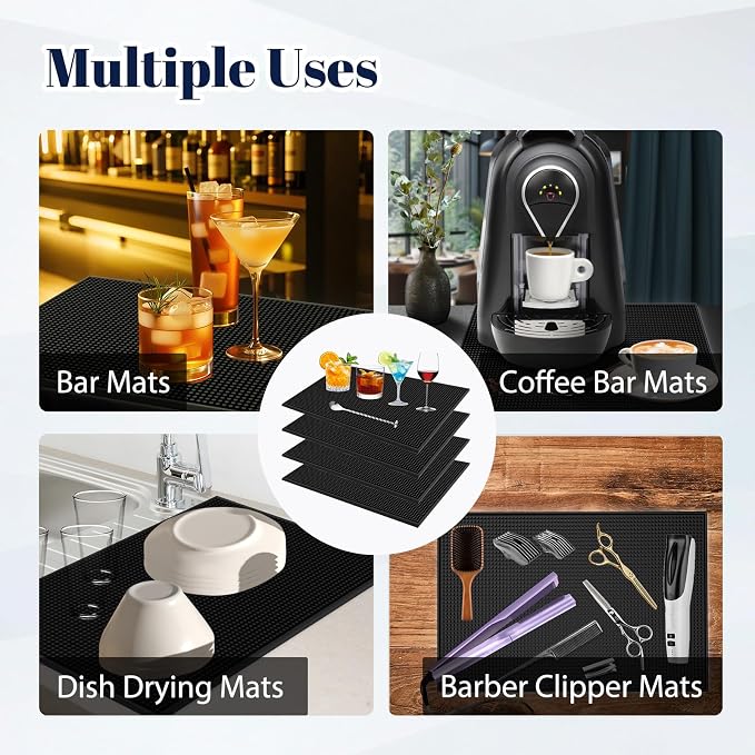 4 Pack Rubber Bar Mats for Countertop 18x12 Inch Black Silicone Bar Coffee Mat - Image 7