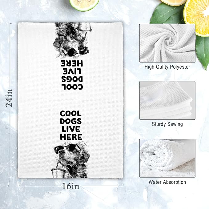 Funny Dog Golden Retriever Kitchen Towels, Cool Dogs Live Here Dish Towel Gifts - Image 7