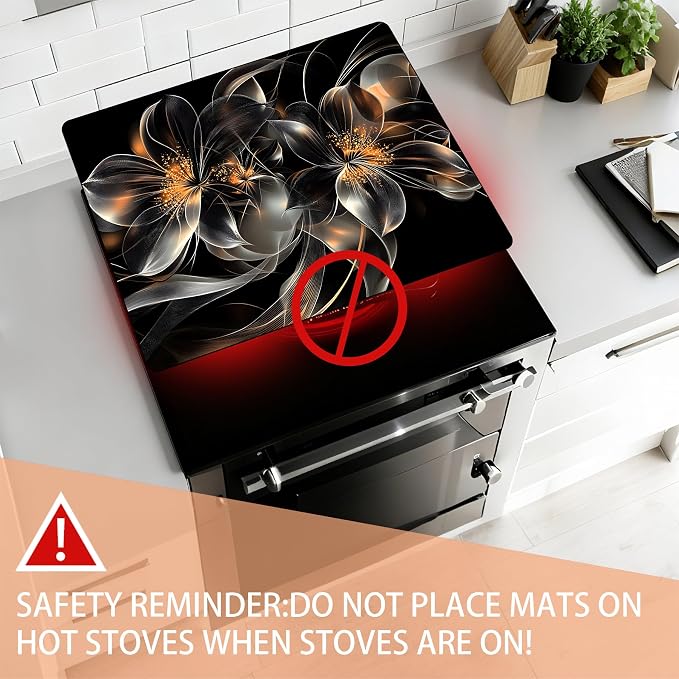 28"x20" Anti-Slip Electric Stove Top Cover Black flowers Foldable - Image 6