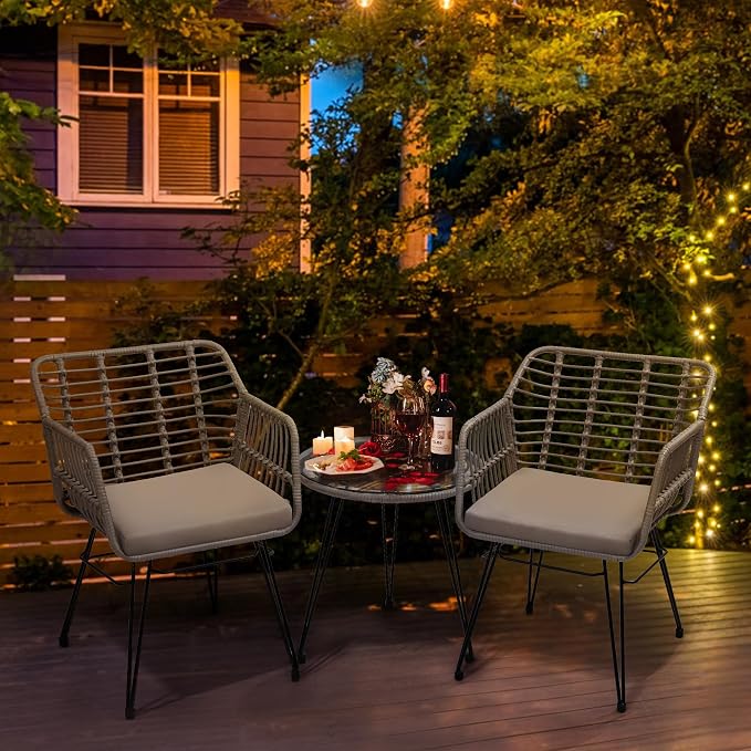KROFEM 3 Piece Wicker Patio Bistro Furniture Set, Includes 2 Rattan Chairs and - Image 9