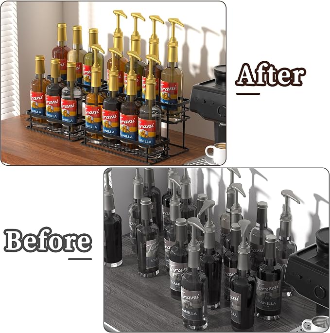 8 Bottle Coffee Syrup Organizer Rack, 2 Tier Coffee Syrup Stand Holder - Image 7