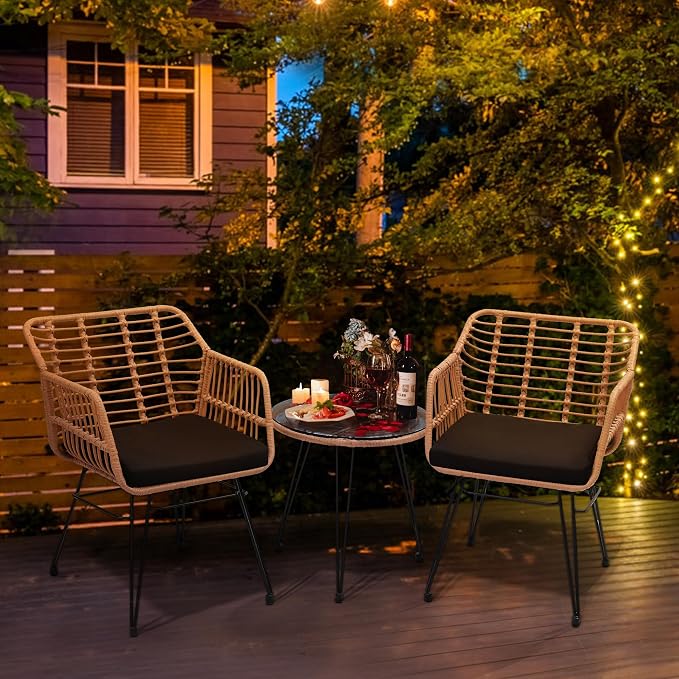 KROFEM 3 Piece Wicker Patio Bistro Furniture Set, Includes 2 Rattan Chairs and - Image 8