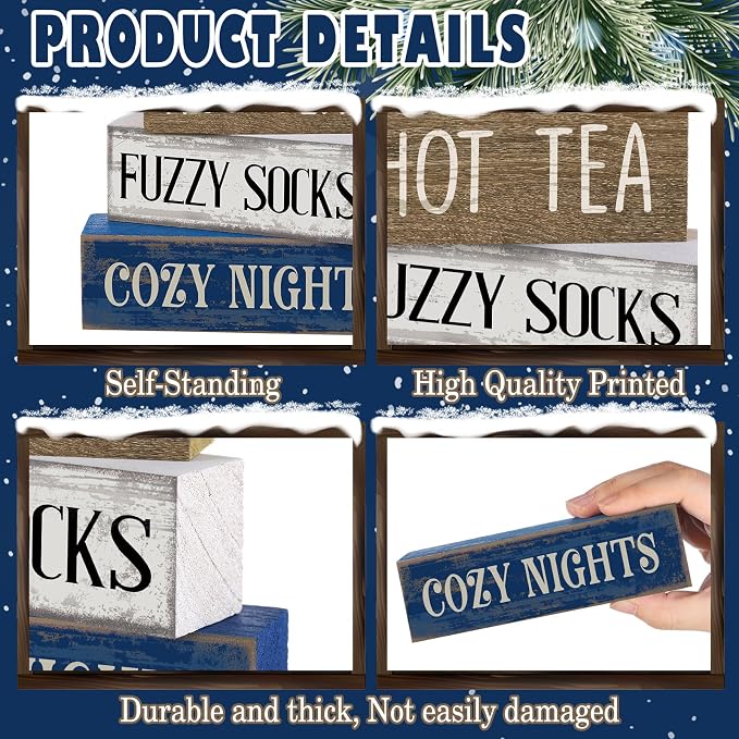 Lineshading 4 Pcs Winter Table Decorations Wooden Snowflake Truck Winter Tiered - Image 6