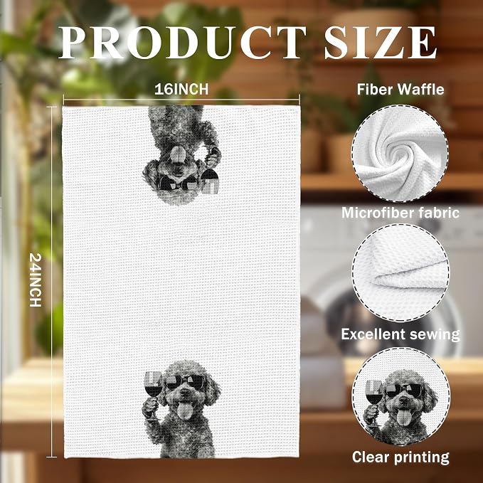 Funny Black Poodle Wine Kitchen Towels, Cute Dog Tea Towels, Dog Lover Gifts - Image 6