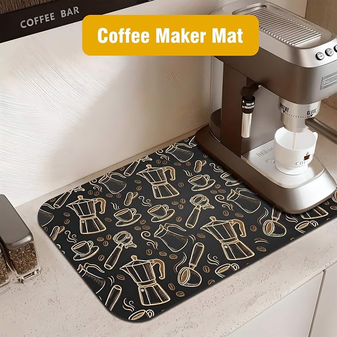 Black and Gold Coffee Tool Coffee Drying Mat 12" x 19", Absorbent Waterproof - Image 9