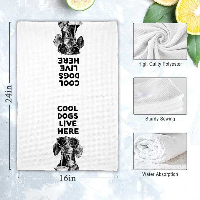 Funny Dog Dachshund Kitchen Towels, Cool Dogs Live Here Dish Towel Gifts - Image 8